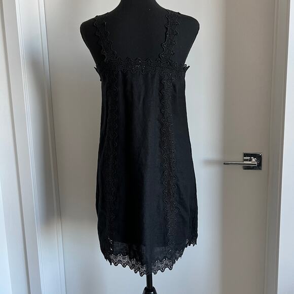 J Crew Lace Trim Shift Dress Linen Size 2 Black - Picture 3 of 12
